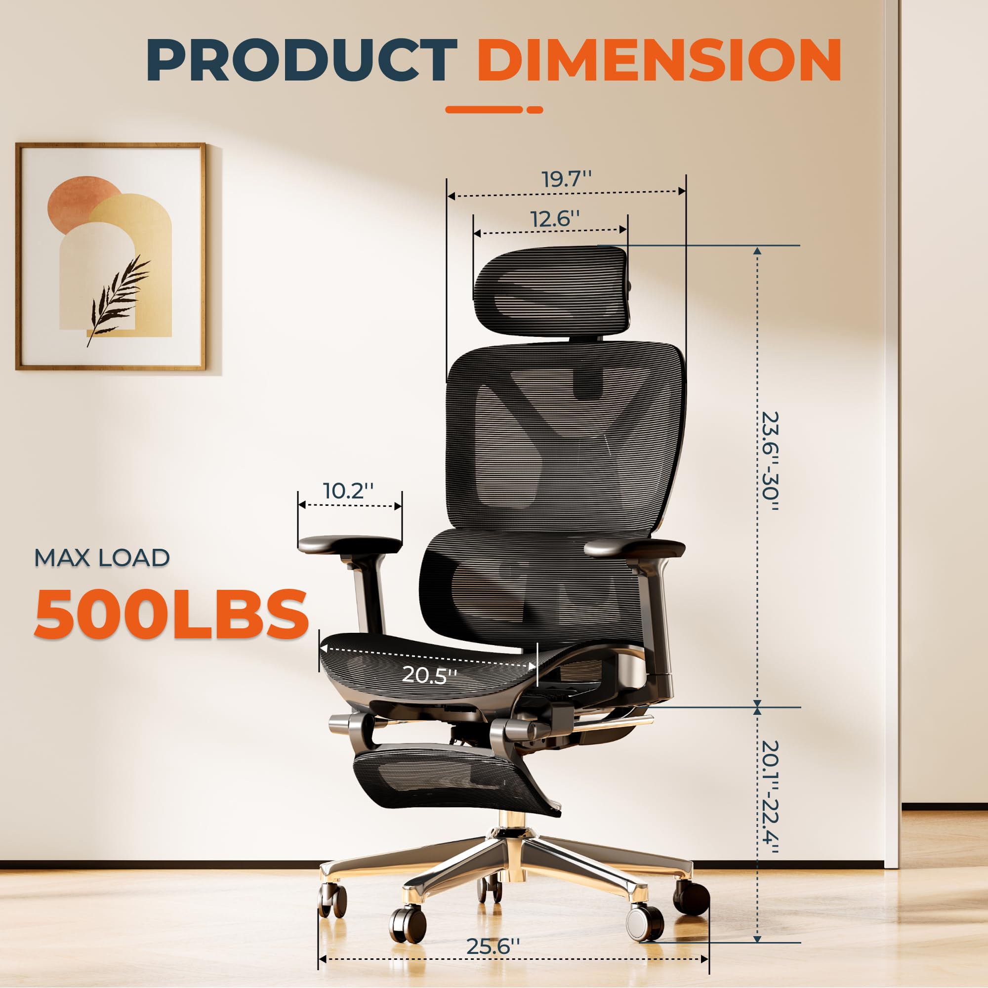 FitStand Big and Tall Ergonomic Office Chair Swivel Computer Chairs Desk Chair with 2D Dynamic Lumbar Support/Footrest/3D Headrest/Heavy Duty Metal Base, Mesh Seat Cushion, ErgoChair Ultra, Black