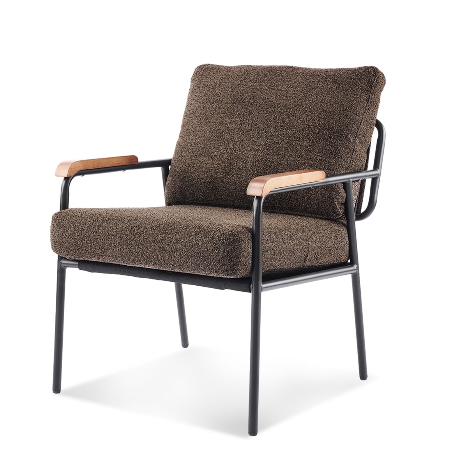 Mid-Century Modern Accent Armchair for Office, Small Comfy Upholstered Leisure Reading Chair with Wood Armrest for Office, Bedroom, Living Room, Waiting Room, Linen Expresso