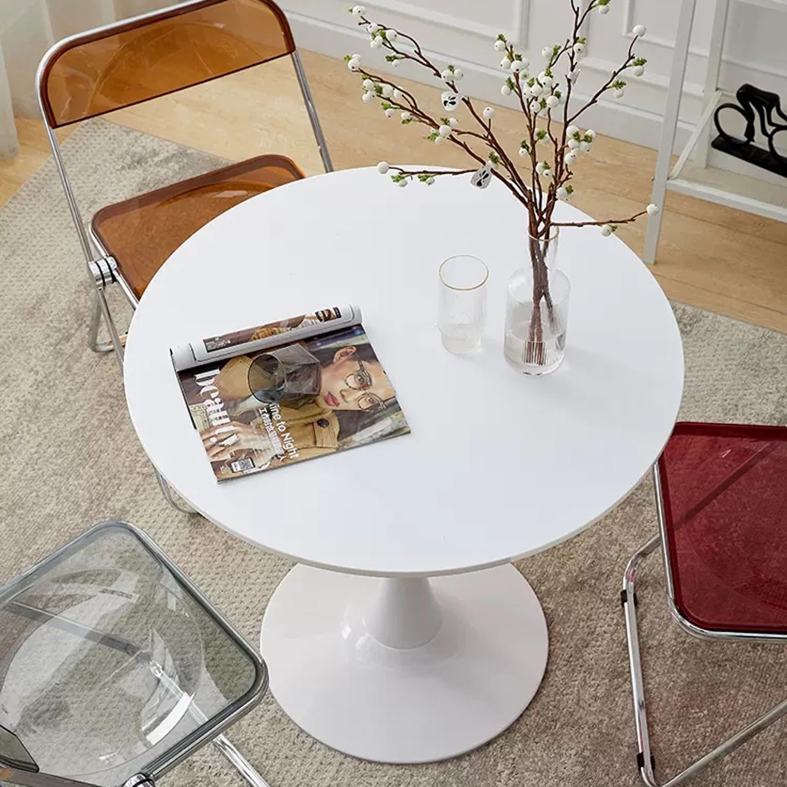 Sybrioka 31.5" Tulip Table for 2-4 Persons Modern Round Dining Room Table, Mid-Century Modern White Small Kitchen Table with MDF Wooden Top, Leisure Coffee Table for Living Room, Dining Room, Office