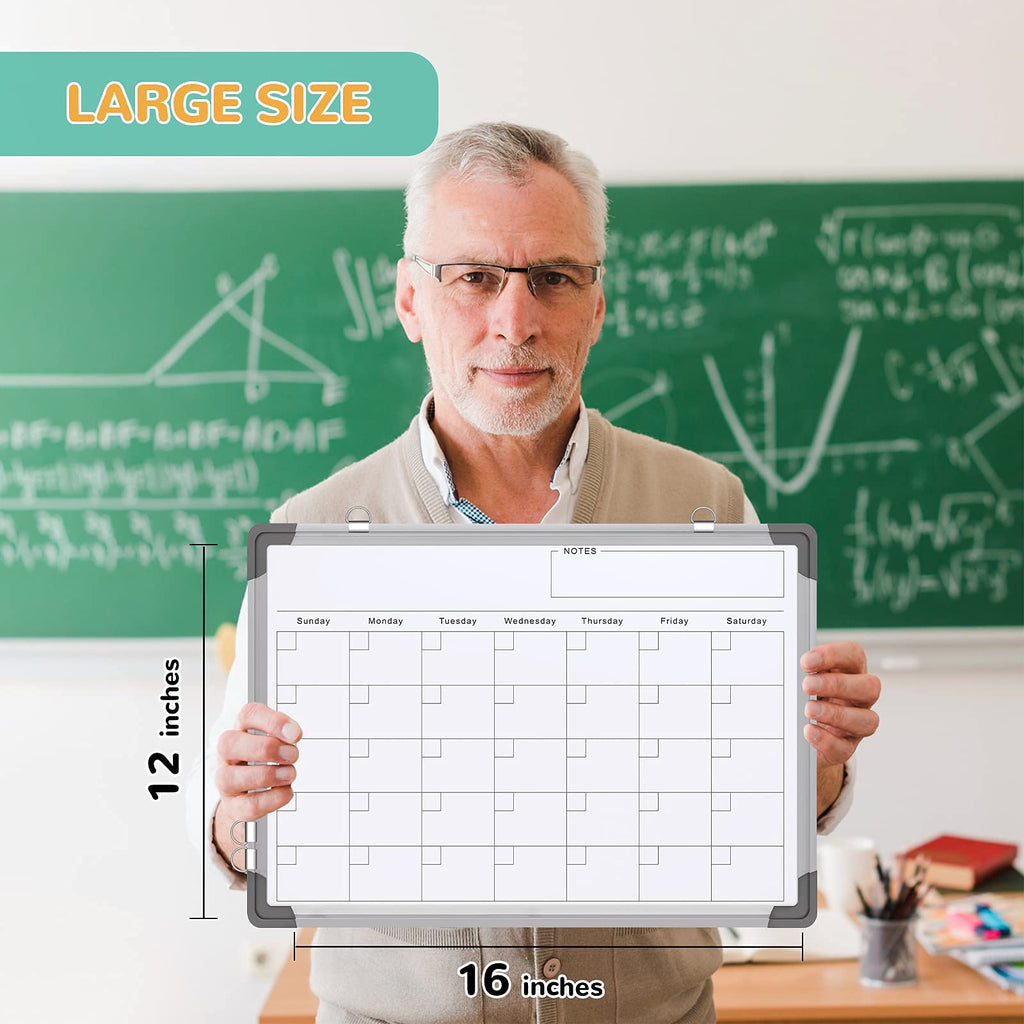 Monthly Calendar Whiteboard for Wall, 16x12 Inches Dry Erase Board, Small Magnetic White Board, Double-Sided Hanging Board for Office School Home Kitchen, Portable Board for Drawing Planning Memo