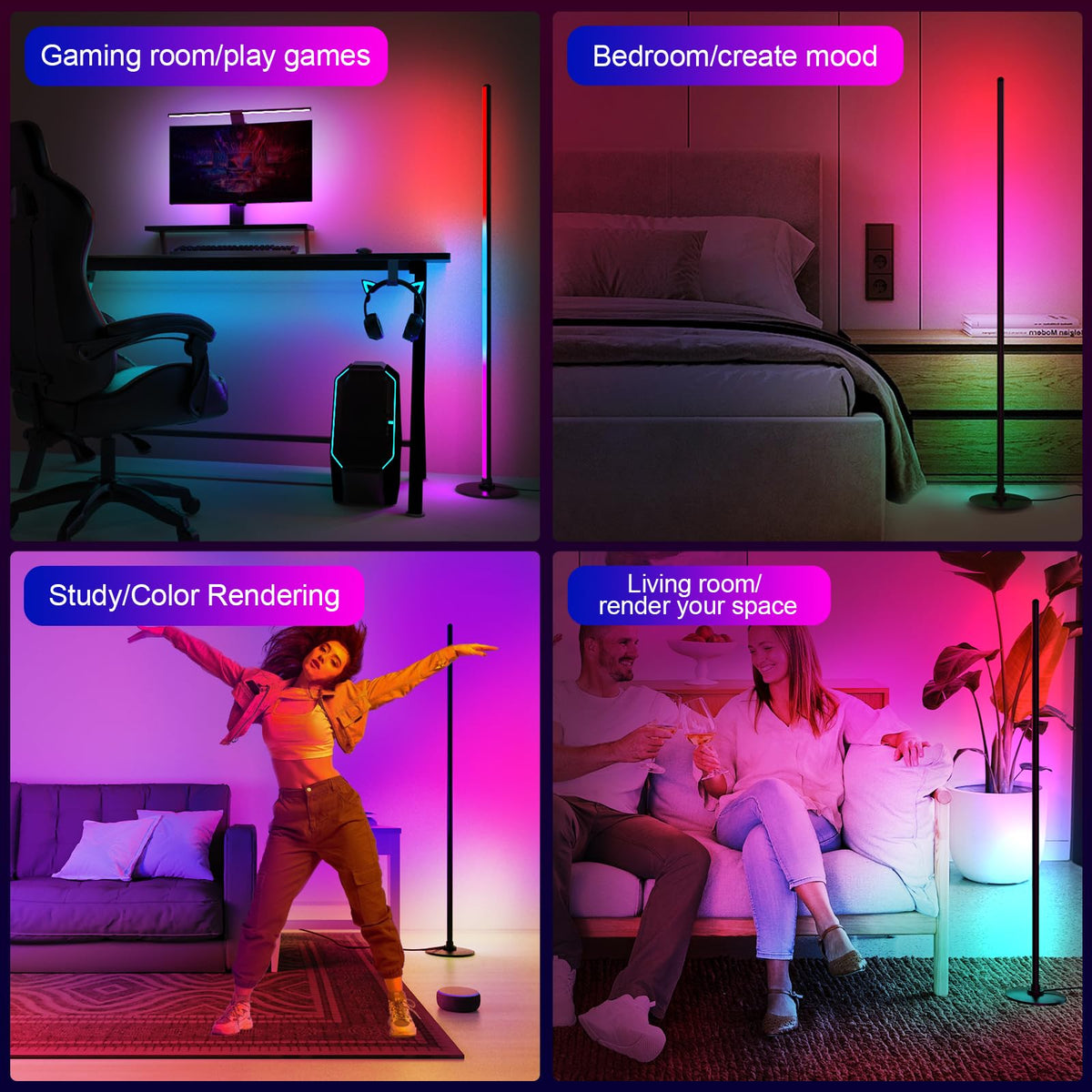 Corner Floor Lamp, Alexa Compatible, RGBICW, Music Sync