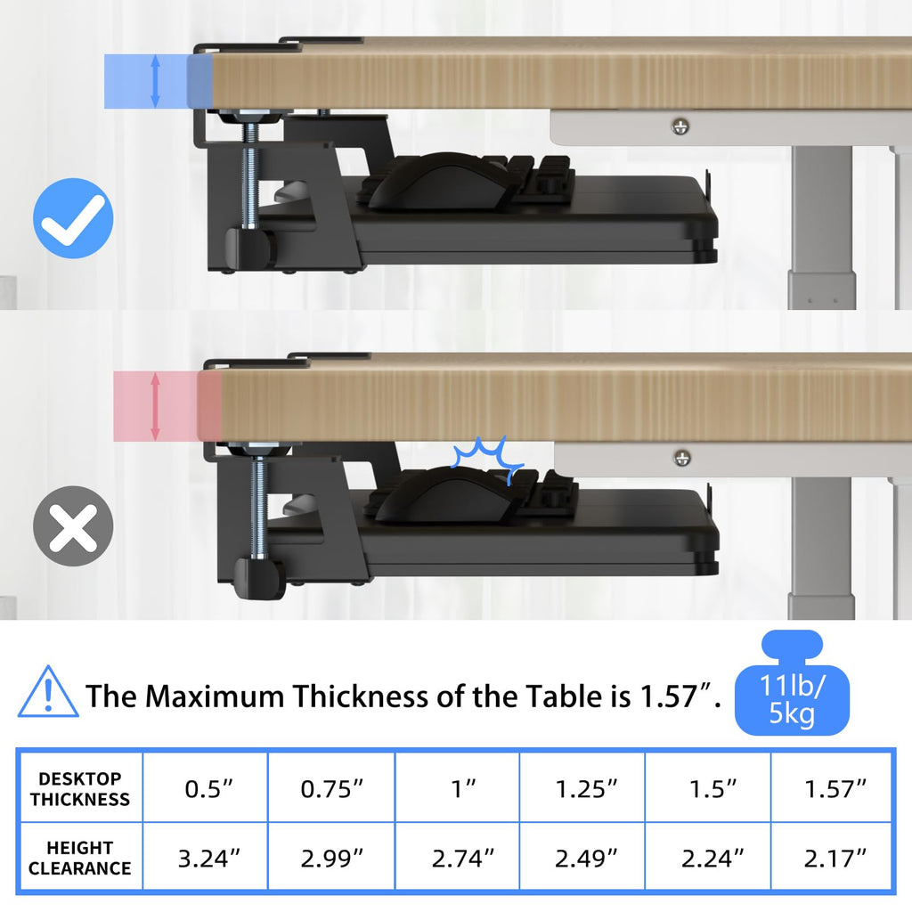 Keyboard Tray Under Desk Pull Out with C Clamp Mount, Computer Keyboard & Mouse Tray, 25.6 (30 Including Clamps) x 11.8 inch Slide-Out Platform Computer Drawer for Typing, Black,