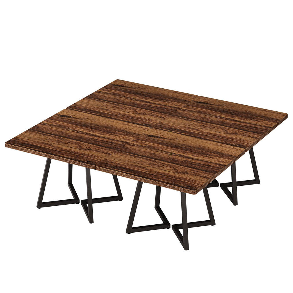 31.5" Square Conference Table Set of 4, 10 ft Industrial Office Meeting Table for 8-10 People, Business Podcast Furniture with Metal Base for Small Spaces, Office Conference, Brown