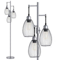 Floor Lamp, 3 x 800LM LED Edison Bulbs Included, Industrial Floor Lamp Standing Tree Lamp with Elegant Teardrop Cage Heads Tall Lamps for Living Room Bedroom-Grey