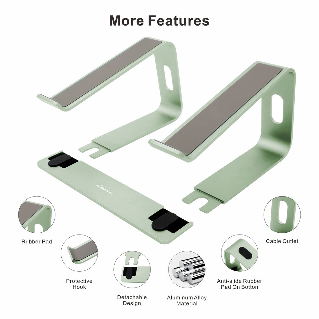 Ergonomic Aluminum Laptop Mount - Adjustable Computer Stand for MacBook Pro/Air HP Lenovo Samsung Dell - Fits 10-17.3" Laptops (Apple Green)