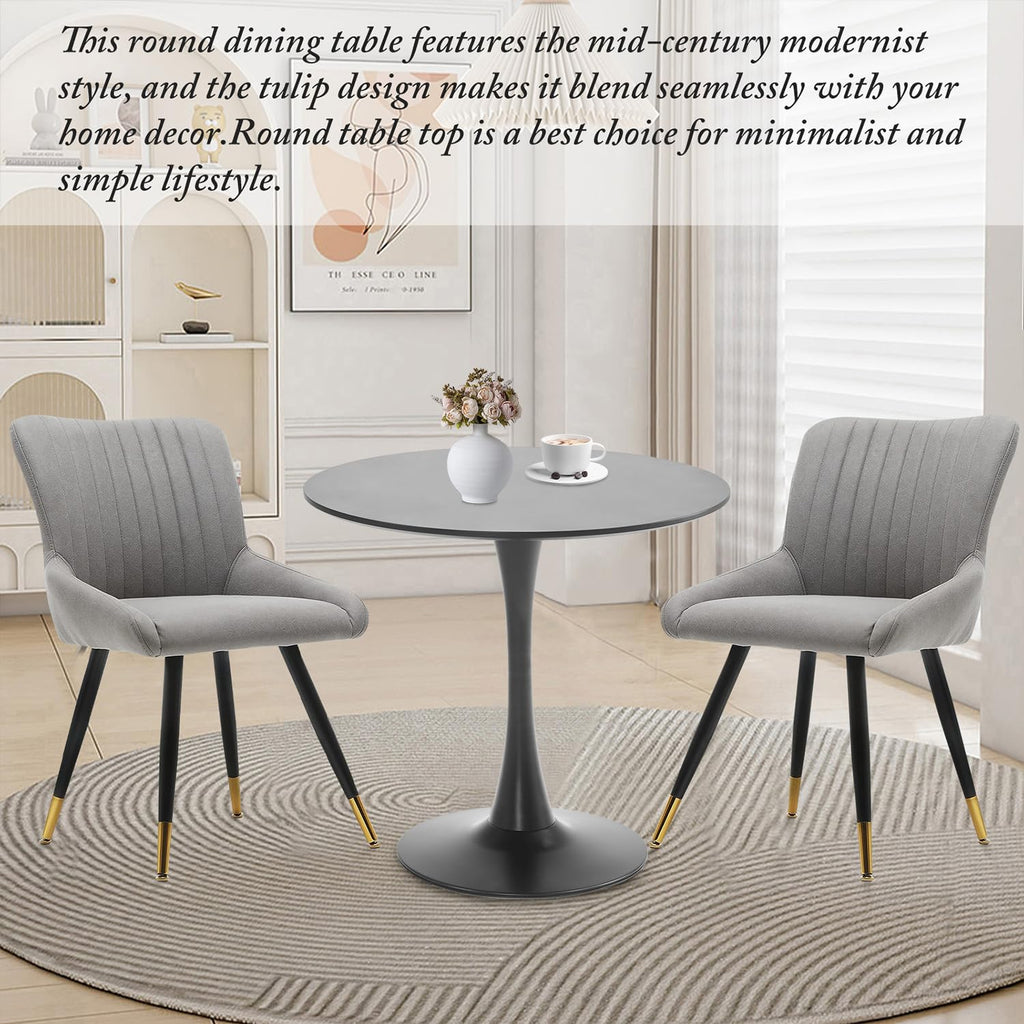 TUOMUR Black Round Dining Table, 31.5" Circle Tulip Table Kitchen Round Dining Table for 2-4 People with Thickened Top and Metal Pedestal, Mid-Century Leisure Table for Home, Dining Room, Cafe