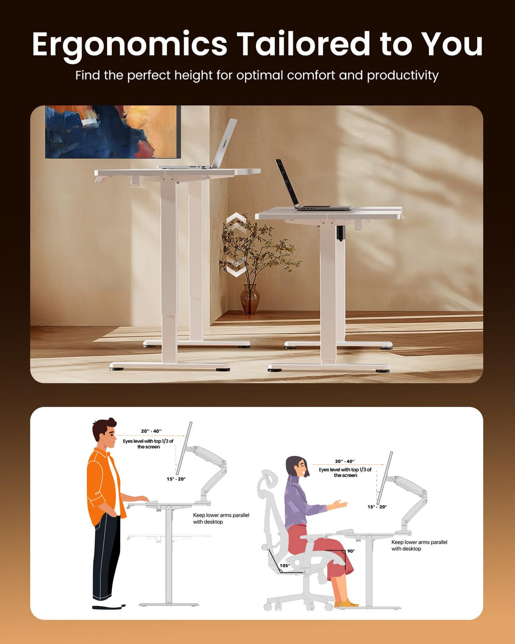 Height Adjustable Electric Standing Desk, 55 x 28 Inches Sit Stand up Desk, Memory Computer Home Office Desk, White