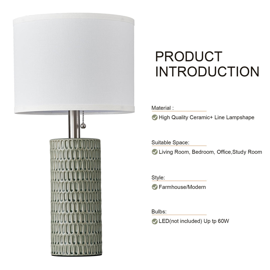 Modern Table Lamps Set of 2, Bedside Lamps for Nightstands, Green