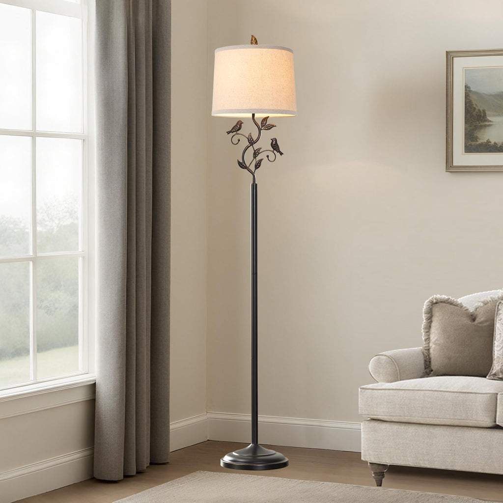 63" Rustic Unique Bird Leaf Floor Lamp for Living Room
