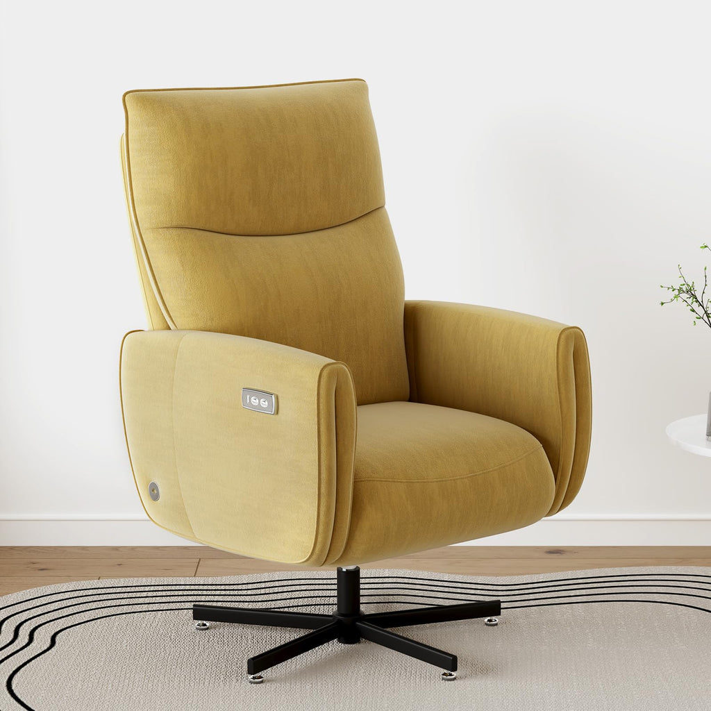 Power Swivel Recliner Chair, Modern Electric with USB & Type-C Ports, Upholstered Velvet Swivel Recliner Chair, 360° Swivel for Office & Living Room, Easy Assembly (Yellow)