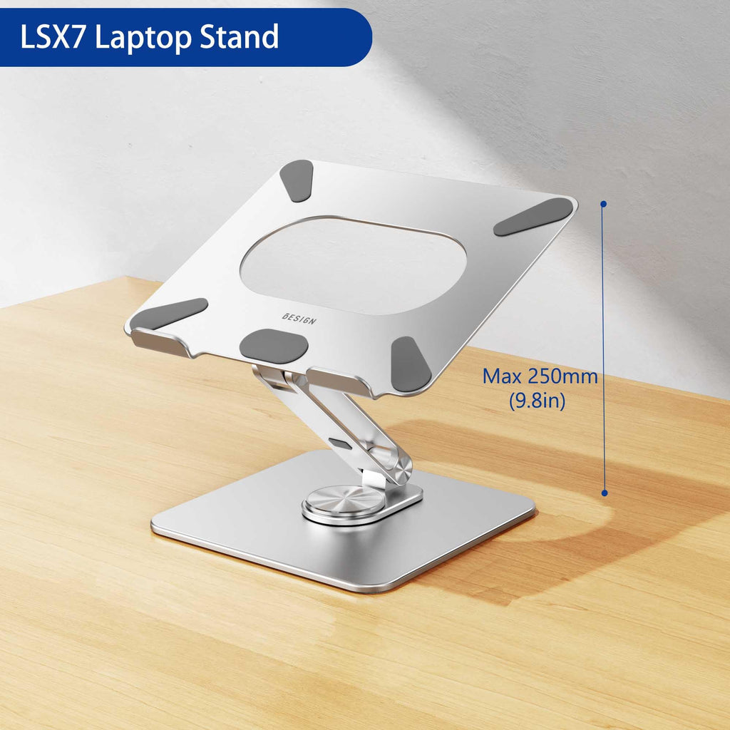 Laptop Stand with 360 Rotating Base, Ergonomic Adjustable Notebook Riser, Foldable Computer Holder Compatible with 10-15.6" Laptops (Silver)