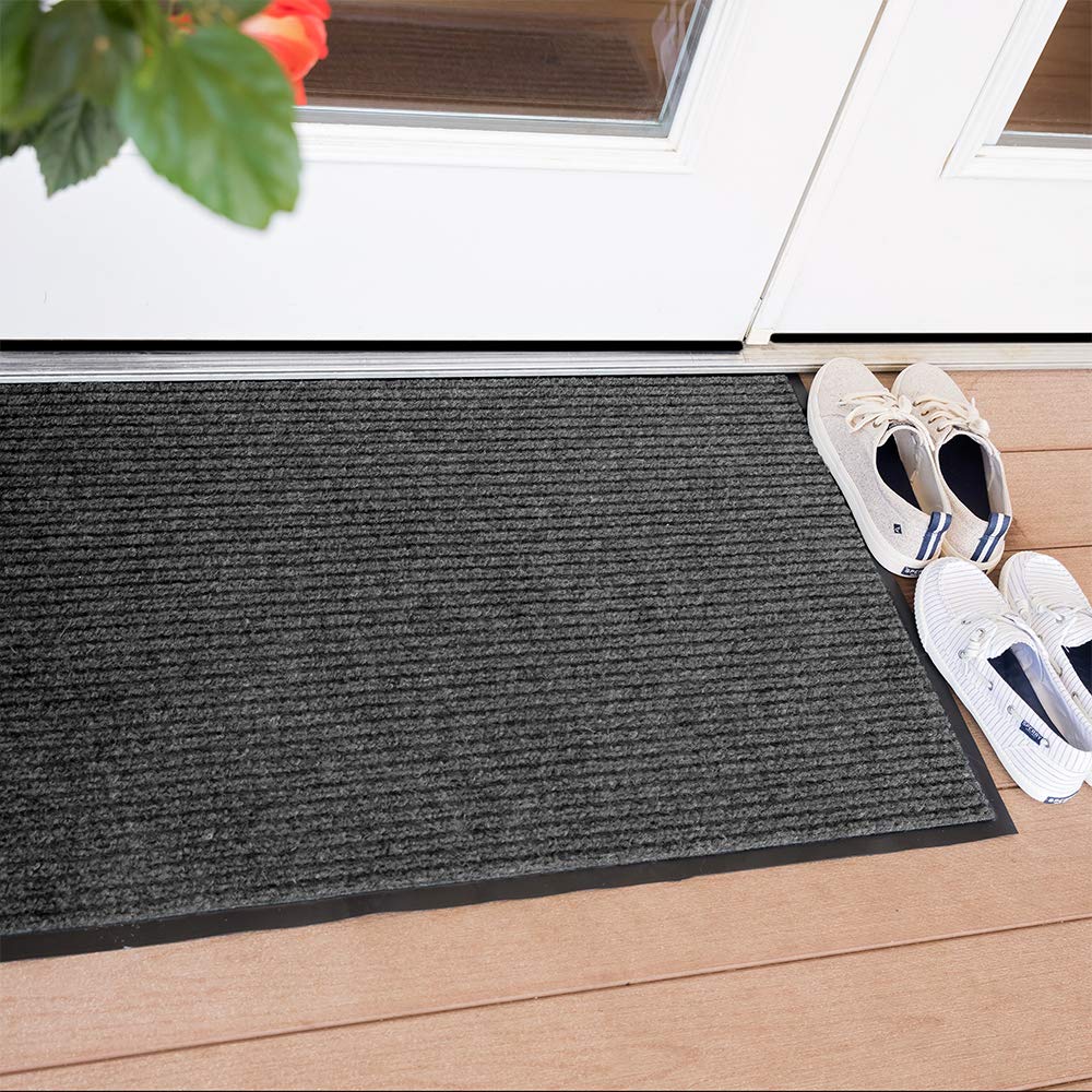 Industrial Door Mat, 2' x 3' Small Entrance Mat, Heavy Duty Commercial Rug for Businesses, Welcome Lobbies, Garage, and Mudroom, Made in the USA, Charcoal Black, Brush Step