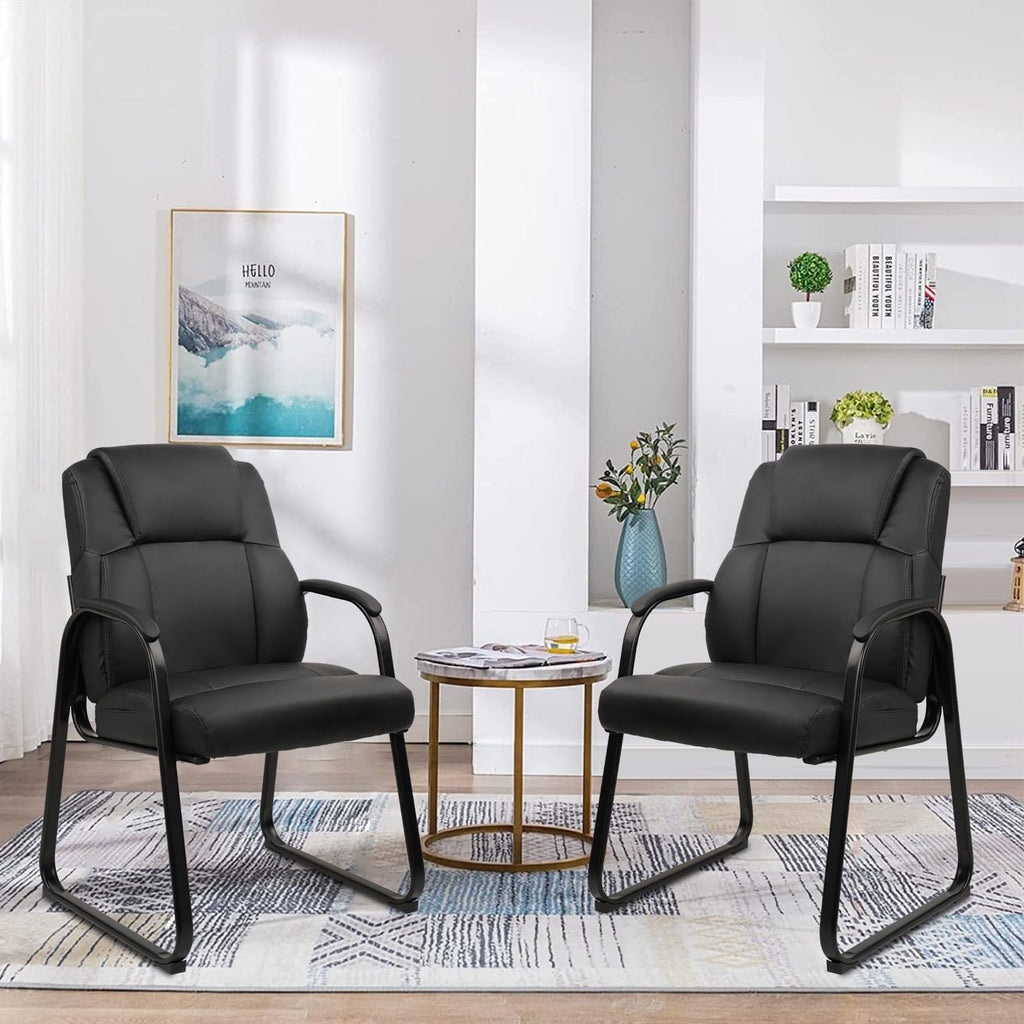Leather Guest Chair with Padded Arm Rest for Reception Meeting Conference and Waiting Room Side Office Home Black with Sled Base 1 Pack