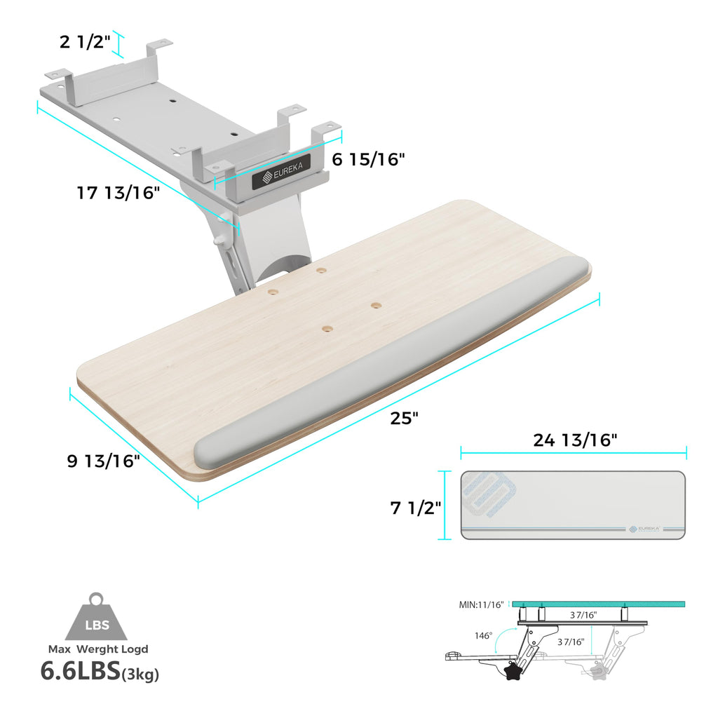 Keyboard Tray Height Adjustable, Swivel Tilt Computer Keyboard Drawer Under Desk, 25x9.13'' Sliding Keyboard & Mouse Platform with Mouse Pad for Typing, Maple