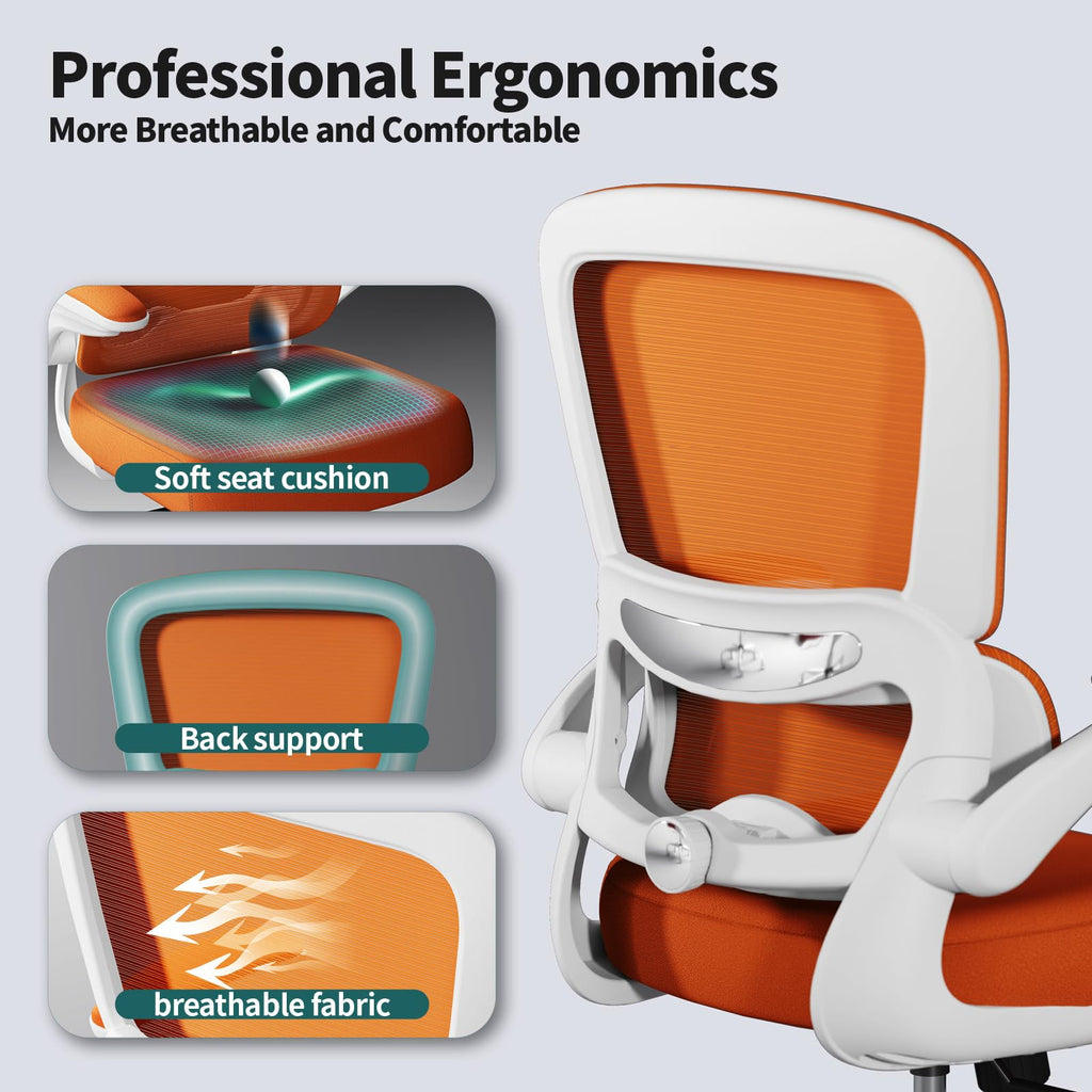 Office Chair - Ergonomic Desk Chair with Adjustable Lumbar Support, Mesh Computer Chair, Executive Chairs for Home Office Comfortable Lumbar Support (Orange)