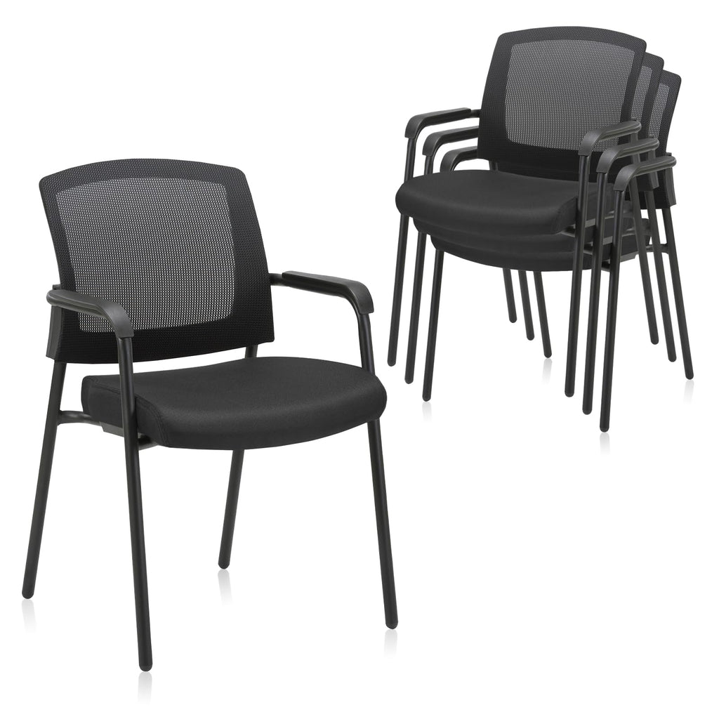 4 Pack, Office Reception Guest Chair Mesh Back Stacking with Ergonomic Lumbar Support and Thickened Seat Cushion for Waiting Conference Room Black