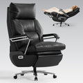 Dual Motor Electric Executive Office Chair with Footrest, Comfortable Reclining Office Chair Wide Seat, Big and Tall Ergonomic Leather Home Office Desk Chair (Black,No Massage)