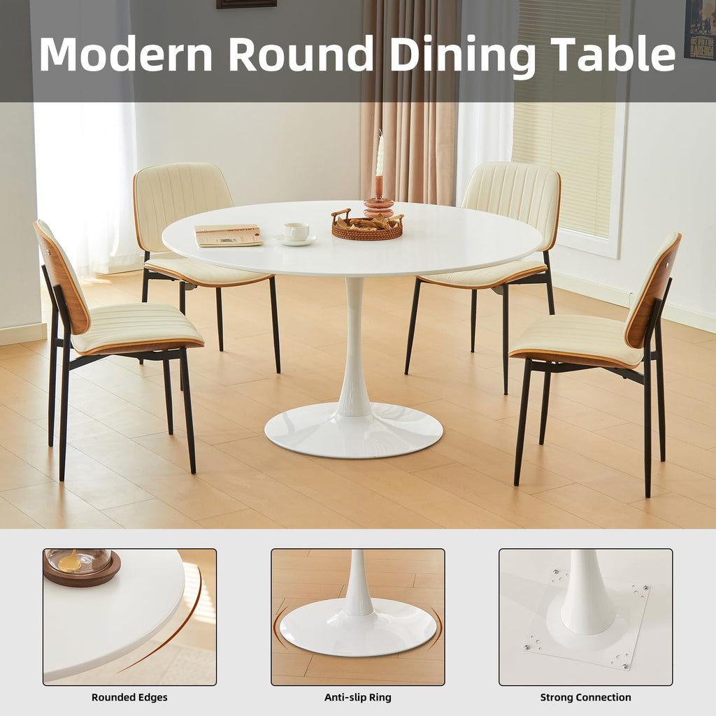 Hansweld 43.5" Tulip Table, Round Dining Table with Thickened Tabletop & Metal Pedestal, Mid Century Modern Bistro Circle Table for Kitchen, Small Places, Living Room, Cafe (White)
