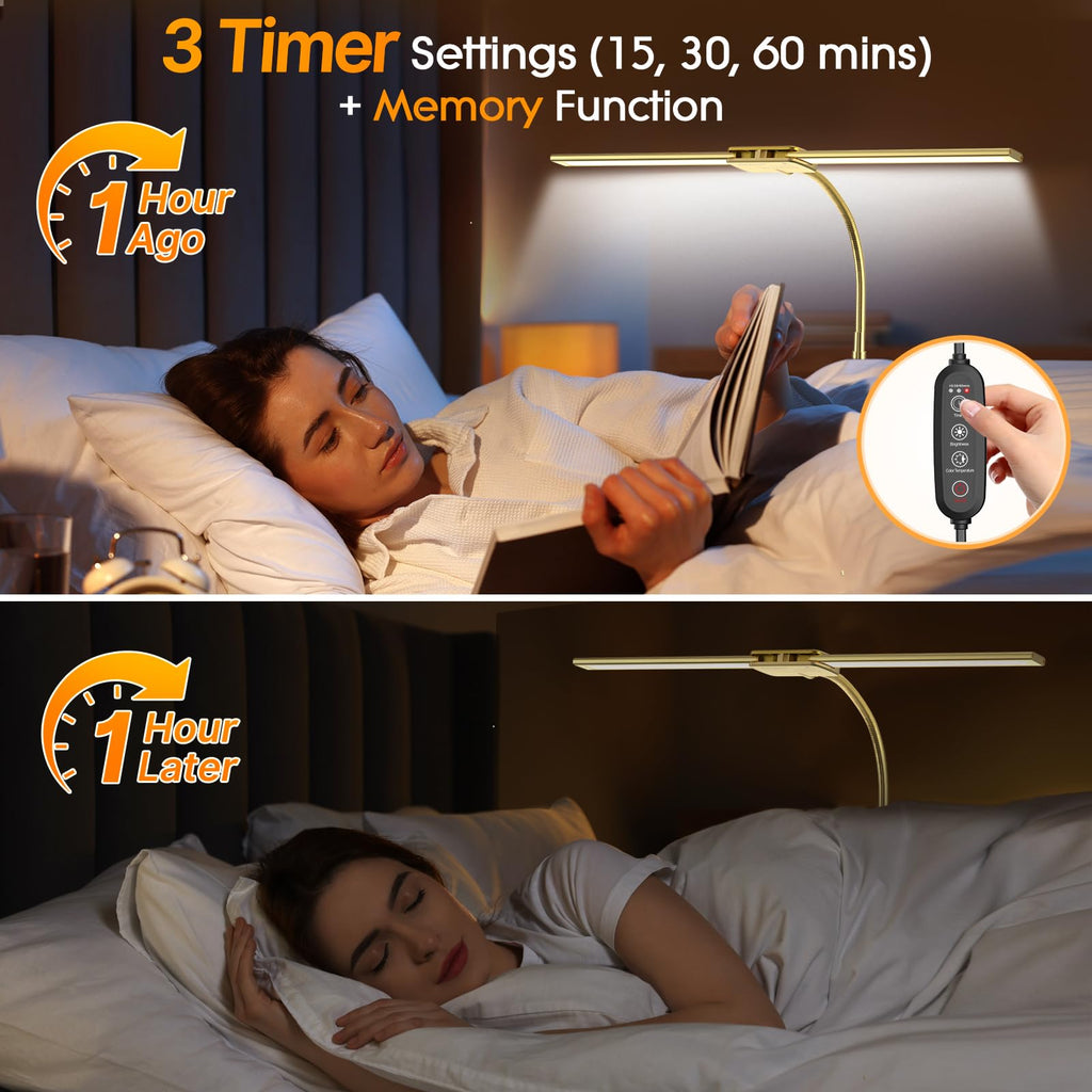 LED Desk Lamp for Office, Dual Head Eye-Care Architect Table Lamp, Gesture/Wired Control, Flexible Neck, Bright Desk Light with Memory/Timer, 50 Lighting Modes for Study, Drafting, Gold