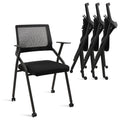 Black (4 pk) Ergonomic Stackable & Foldable Conference Room Chairs, Mesh Office Chair with Arms and Wheels for Office Waiting Room Meeting Lobby Church School Receptions and Training