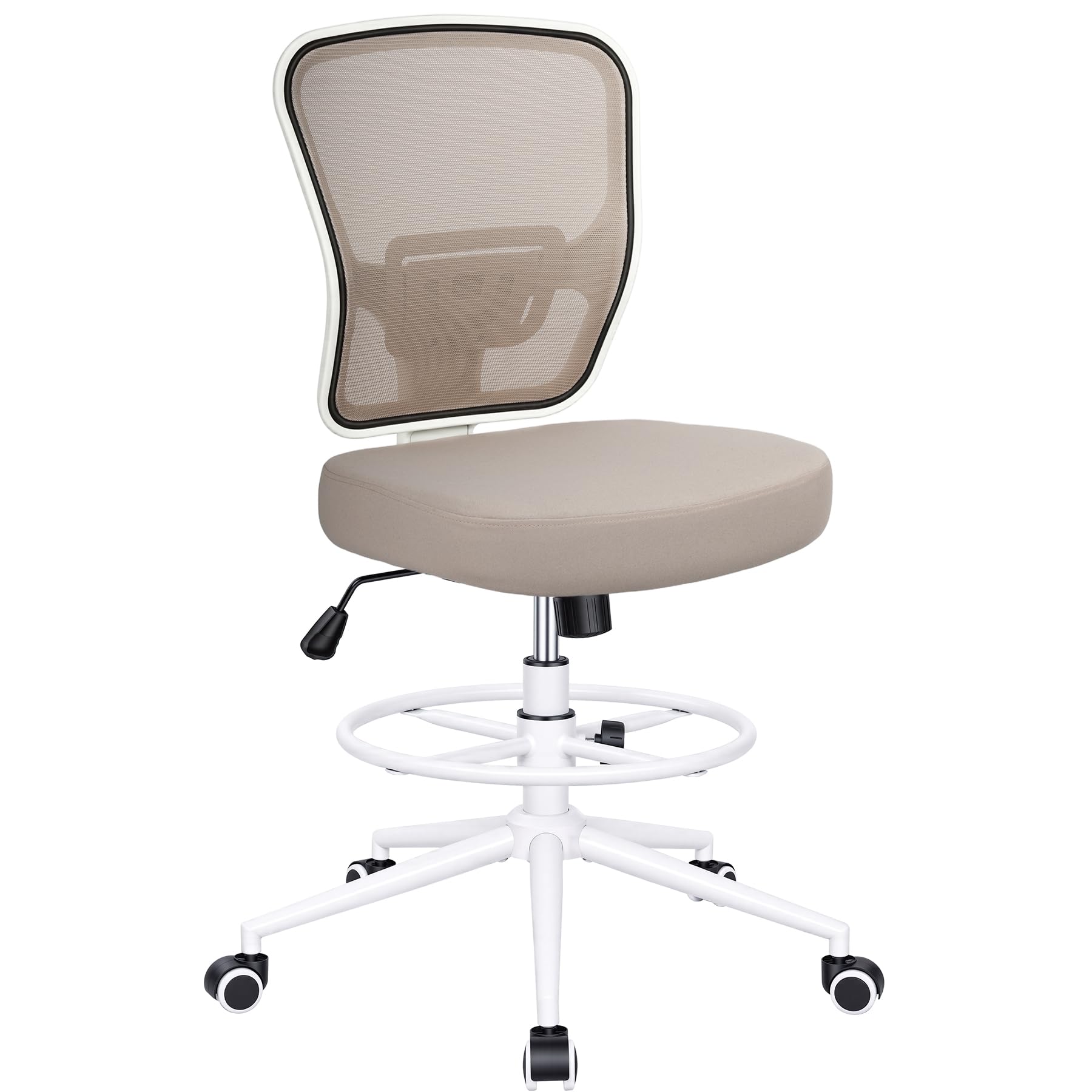 Armless Drafting Chair Tall Office Chair for Standing Desk - Adjustable Height Mesh Ergonomic Stool with Foot Ring, Rolling Counter Height Computer Chair for Small Spaces & Home Office
