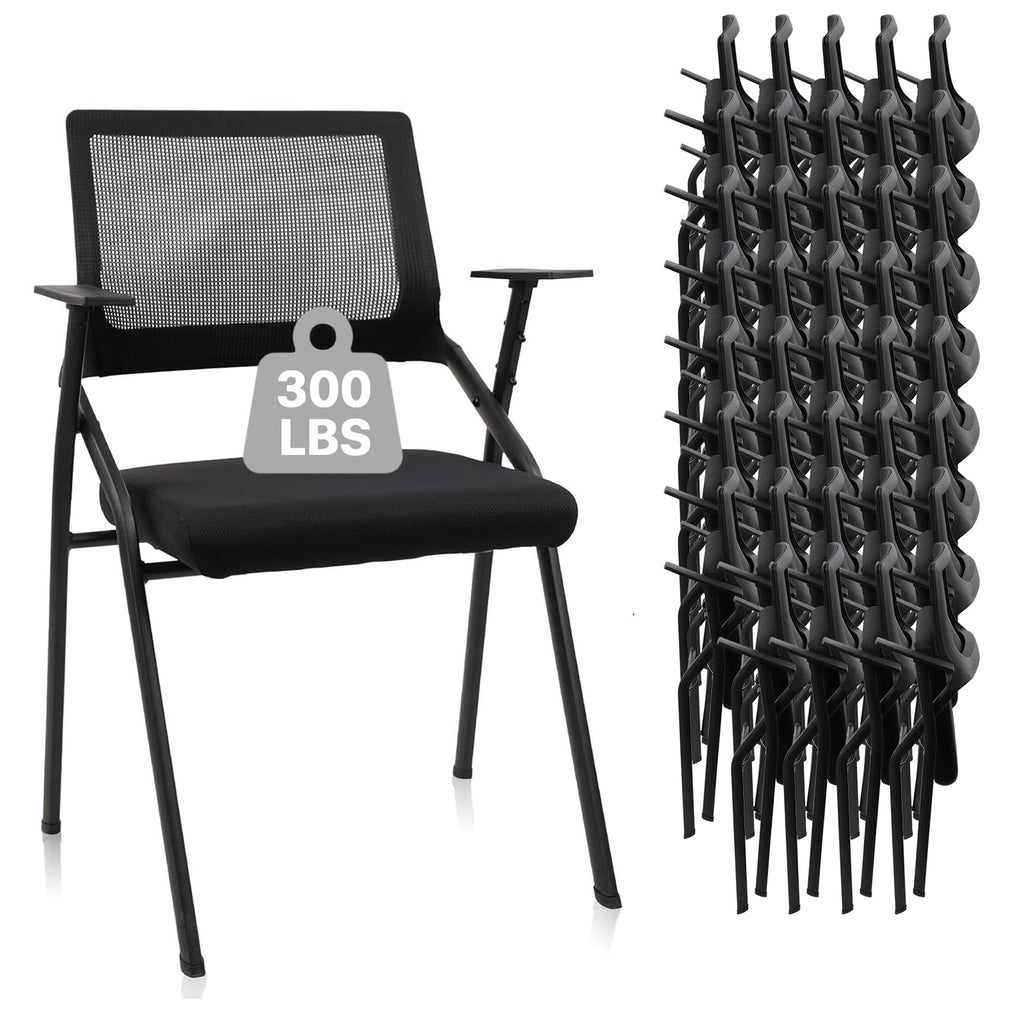 40 Pack, Stackable & Foldable Office Chairs with Ergonomic Lumbar Support and Thickened Seat Cushion, Folding Mesh Fabric Reception Guest Chair for School Church Lobby Conference Room, Black