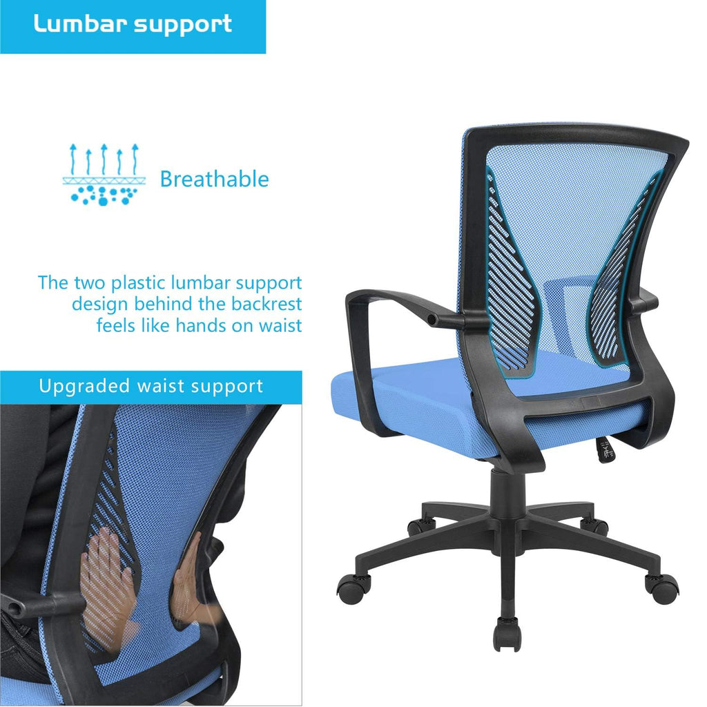 (2, Blue) Office Chair Ergonomic Computer Desk Mesh Chair Mid Back Swivel Lumbar Support with Armrest