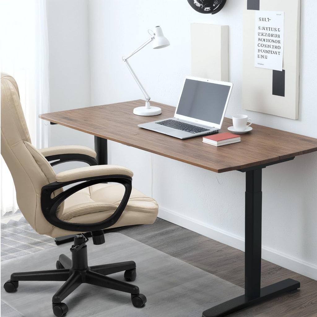 Office Executive Chair High Back Adjustable Managerial Home Desk Chair, Swivel Computer PU Leather Chair with Lumbar Support (1, Beige)