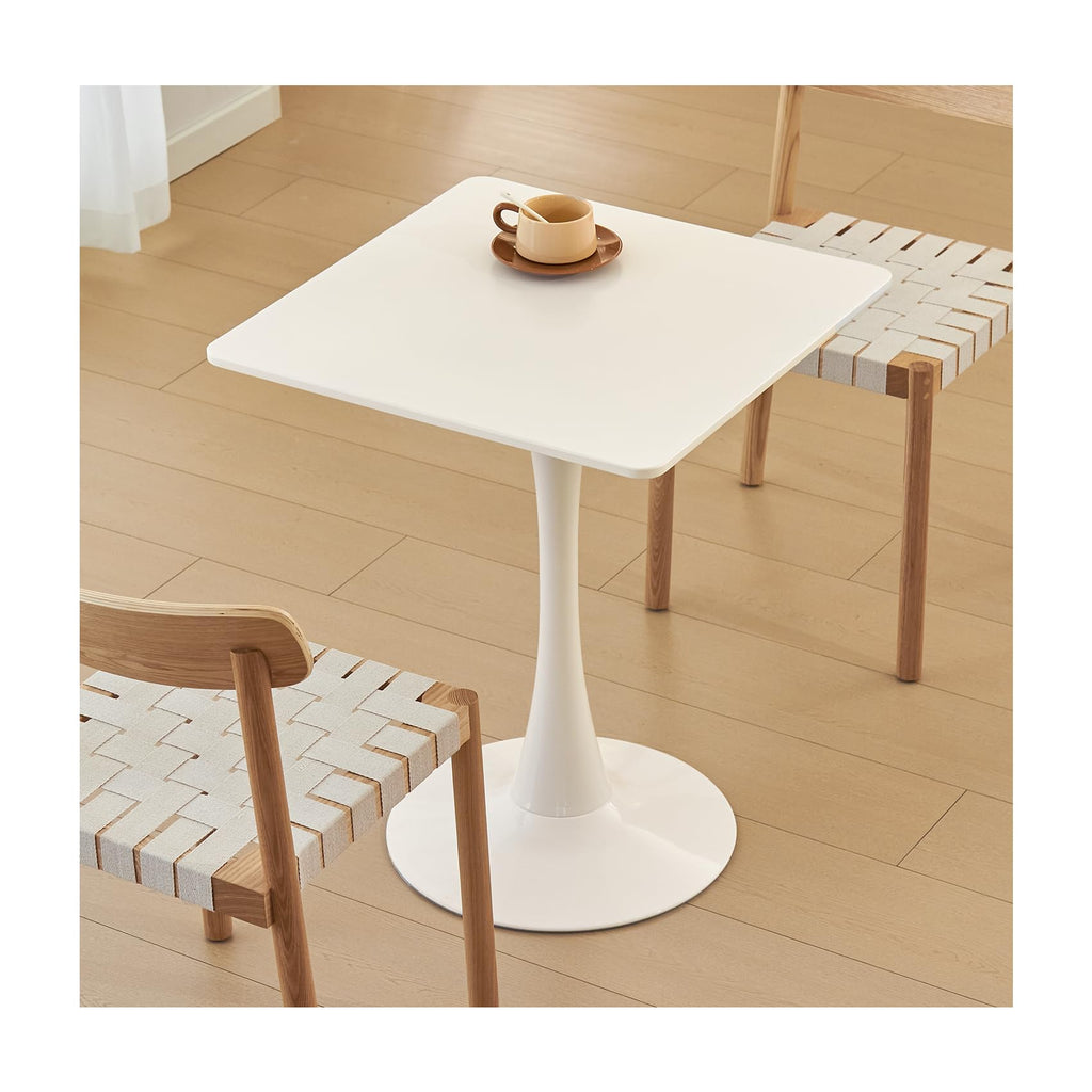 Hansweld Square Dining Table, 24" Tulip Table with Thickened Tabletop & Metal Pedestal, Mid Century Modern Bistro Table for Kitchen, Small Places, Living Room, Cafe (White)