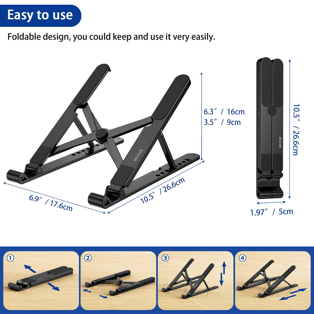 Pro Ergonomic Laptop Stand, Plastic Laptop Riser, Portable and Adjustable Notebook Computer Holder Compatible with 10-14" Laptops (Black)