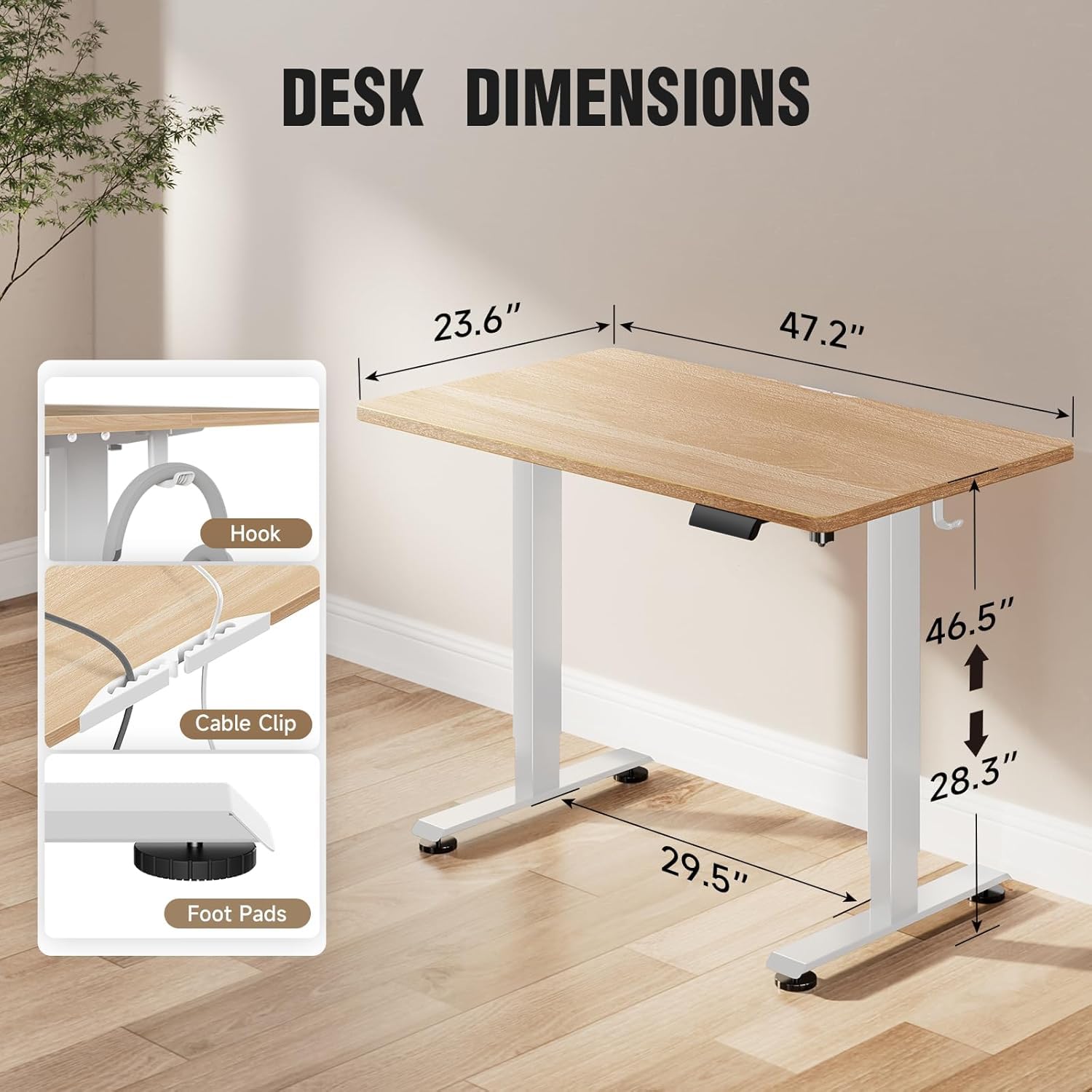 47.2 Inch Electric Standing Desk, Height Adjustable Sit Stand Up, Wood Desktop, Work Home Office Computer PC Desks, Gaming Writing Study Bedroom Rising Table, Nature
