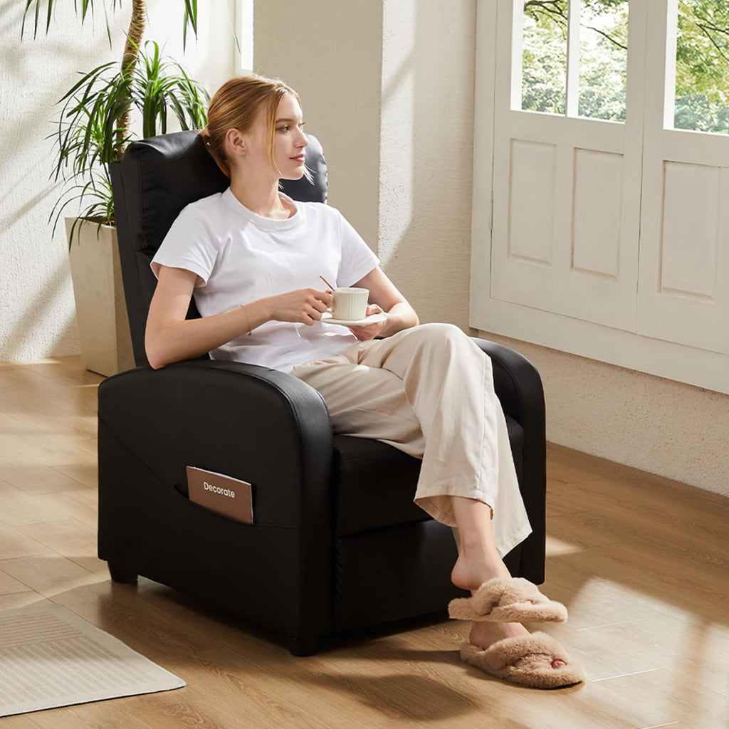 Massage Recliner Chair for Adults, Adjustable Home Theater Seating with Lumbar Support for Living Room, Modern Fabric Reclining for Small Space, Black