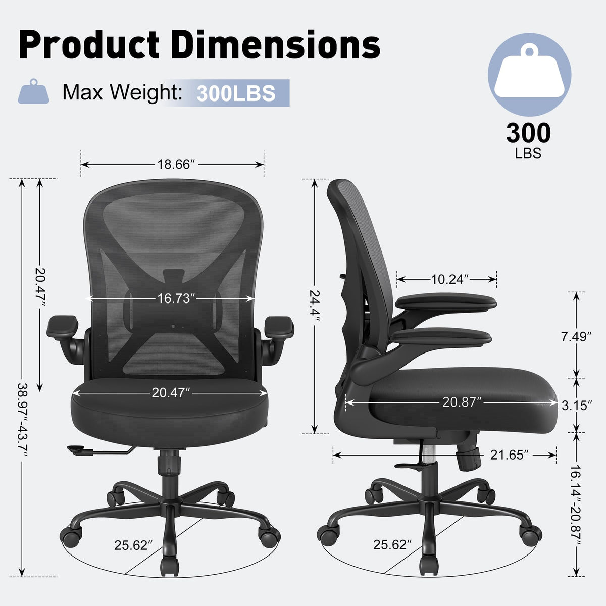 Ergonomic Office Chair Set of 10, Mesh Fabric Home Office Chairs with Adjustable Lumbar Support, 360° Swivel, and Flip-Up Armrests, Black