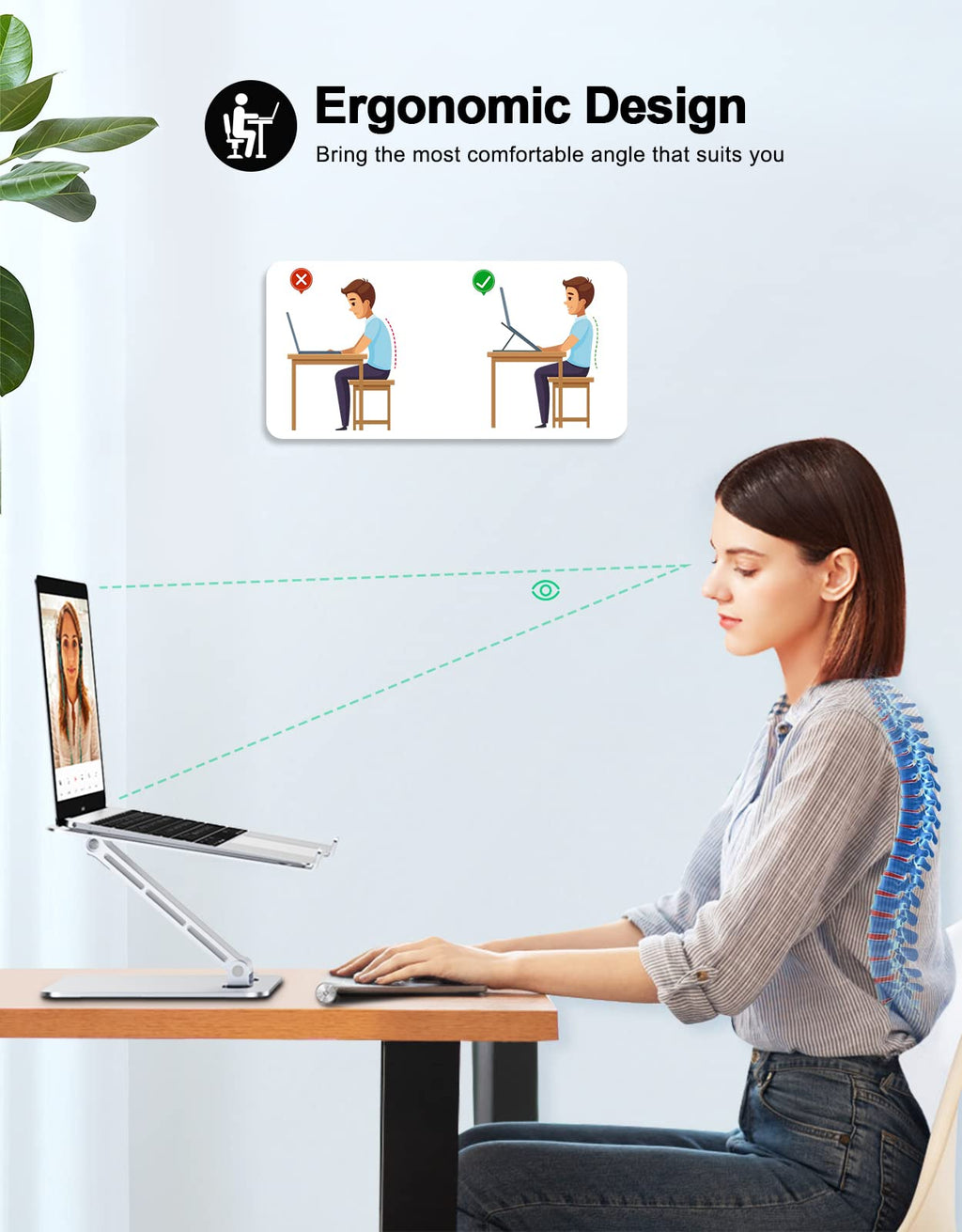 Foldable Aluminum Alloy Laptop Stand for Desk, Height Adjustable Ergonomic Computer Stand for Laptop, Portable Laptop Riser Holder Printer Stand Compatible with MacBook Pro Air/HP/Dell 10-16"