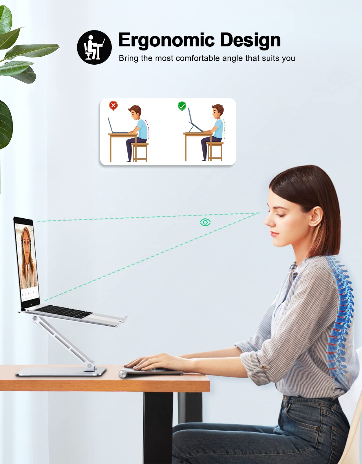 Foldable Aluminum Alloy Laptop Stand for Desk, Height Adjustable Ergonomic Computer Stand for Laptop, Portable Laptop Riser Holder Printer Stand Compatible with MacBook Pro Air/HP/Dell 10-16"