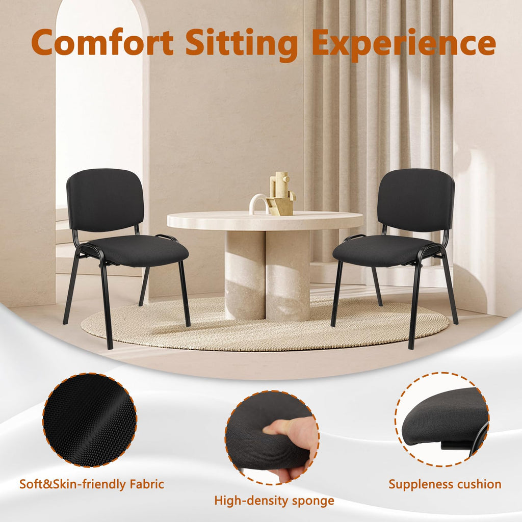 Set of 5 Pack Stackable Waiting Room Chairs Fabric Black Reception Chair Metal with Thickened Seat Back Cushion for Waiting Conference Room Guest Stool (5 Pack)