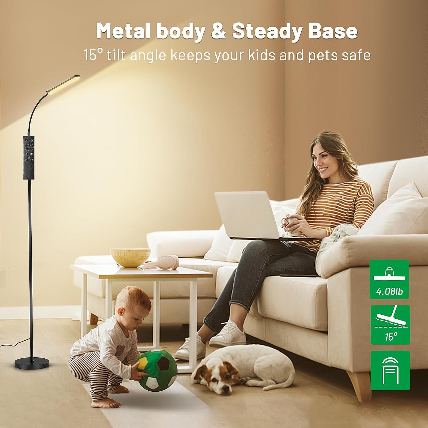 2 Pack, LED Floor Lamp, Super Bright Reading Lamps Floor Standing lamp with Remote & Touch Control, Stepless Dimming & 2700K-6500K Color Temperature, for Living Room Bedroom Office