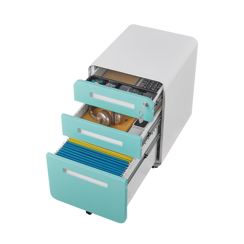 3 Drawer File Cabinet for Office, Under Desk Mobile Filing Cabinet with Lock for A4/Letter/Legal Size, 5 Wheel Anti-tilt Rolling File Cabinets, Fully Assembled