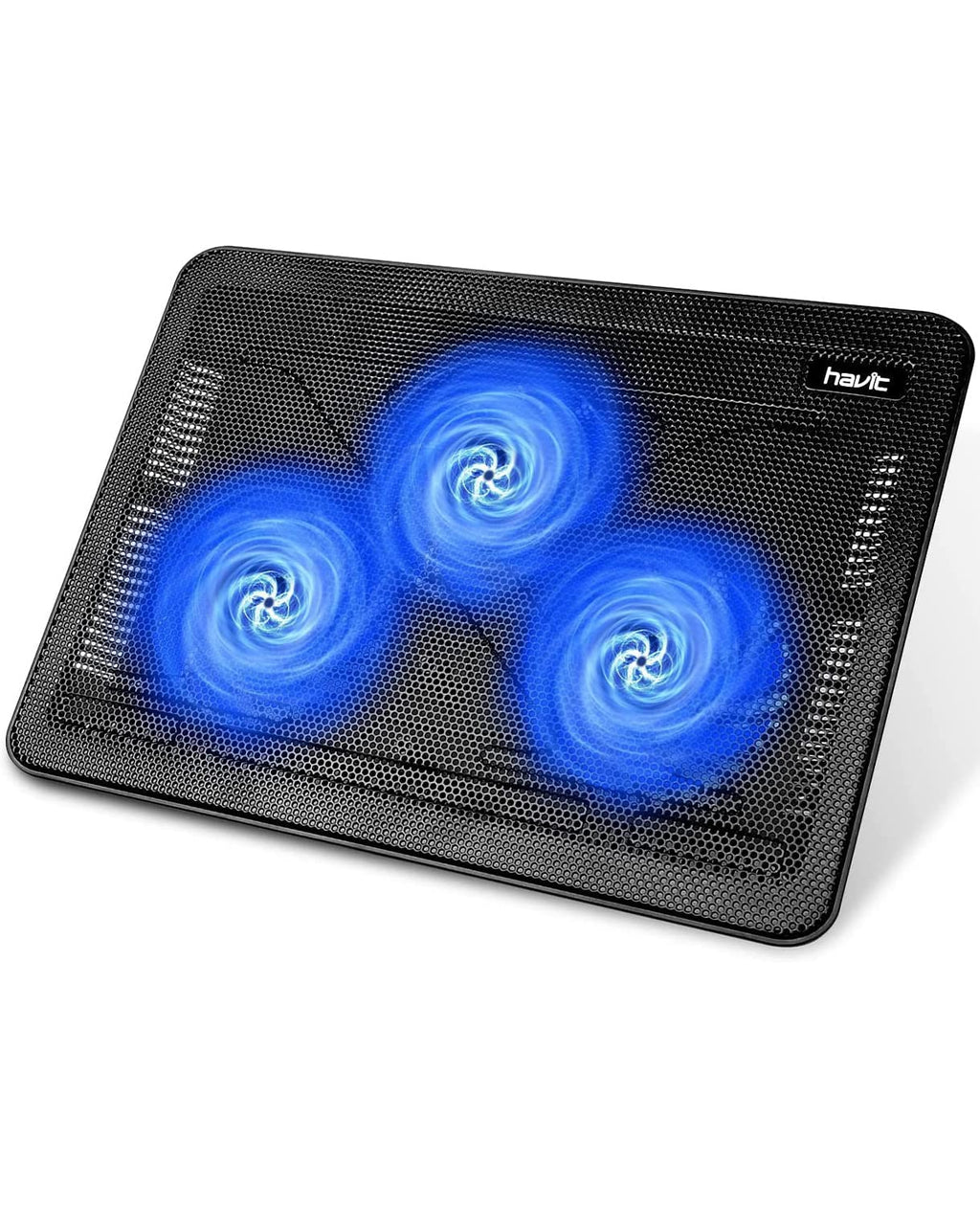 15.6"-17" Laptop Cooler Cooling Pad - Slim Portable USB Powered (3 Fans), Black/Blue