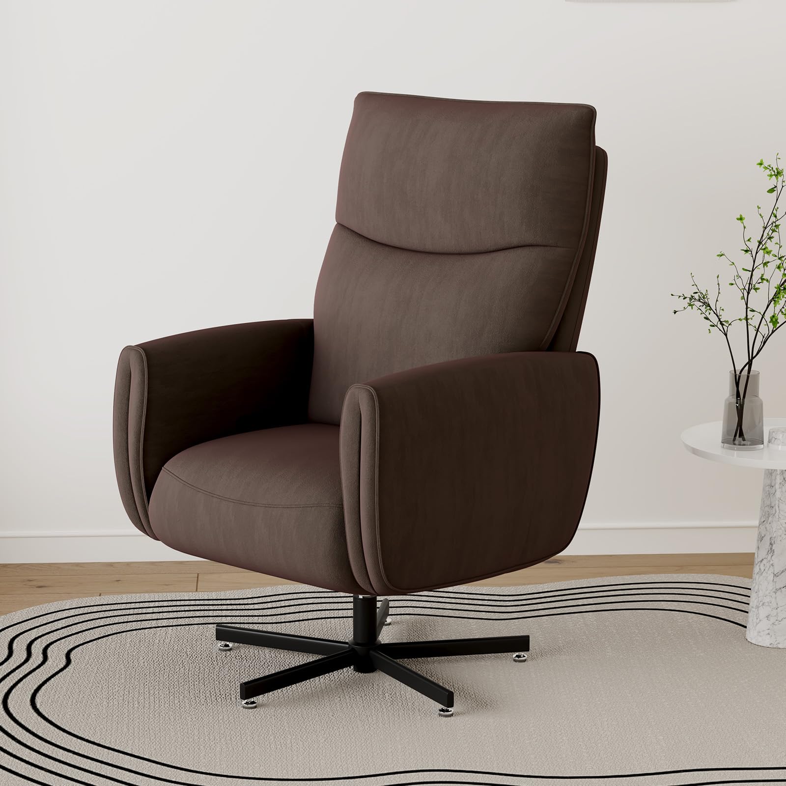 Power Swivel Recliner Chair, Modern Electric with USB & Type-C Ports, Upholstered Velvet Swivel Recliner Chair, 360° Swivel for Office & Living Room, Easy Assembly (Coffee)