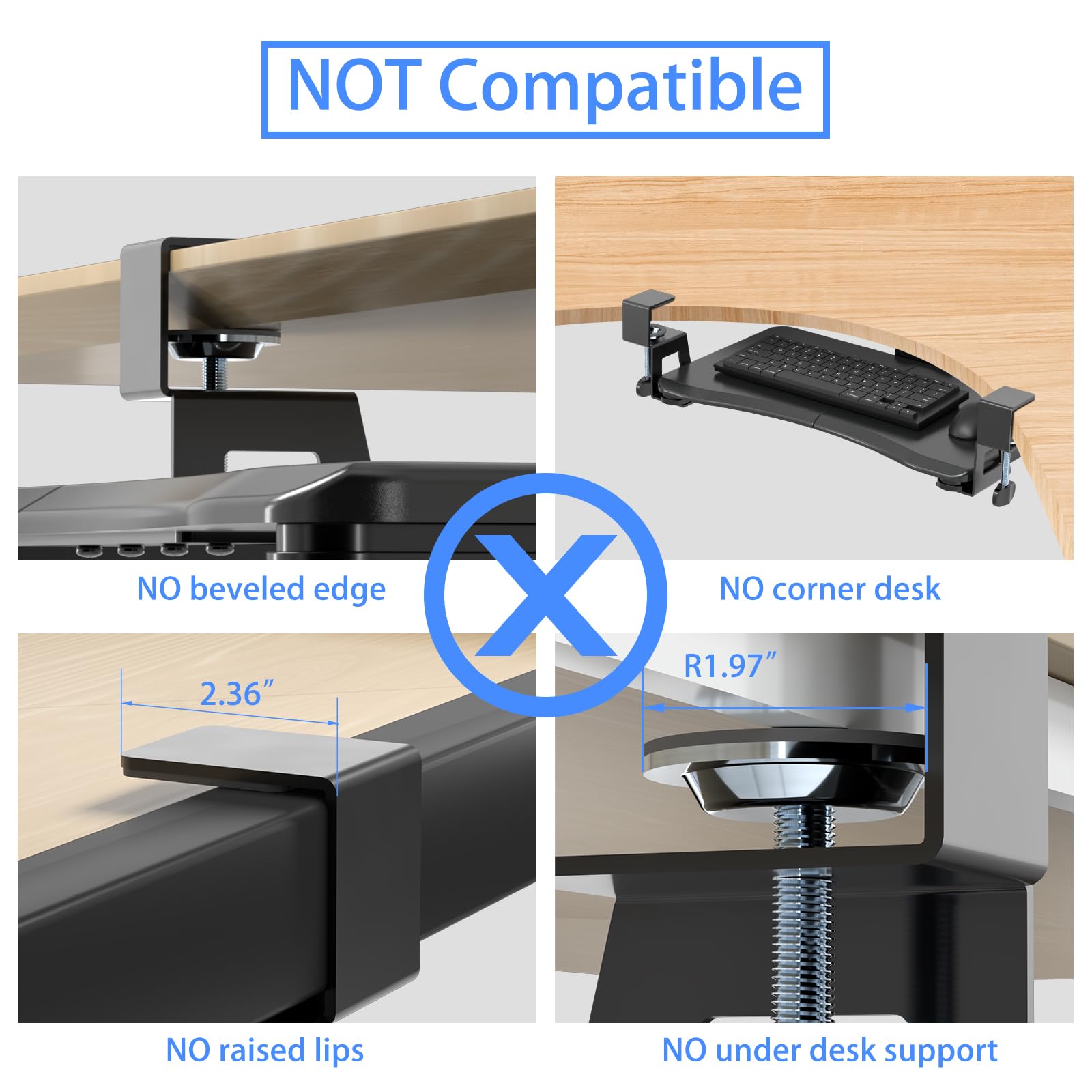 Small Keyboard Tray Under Desk Pull Out with C Clamp Mount, Computer Keyboard & Mouse Tray, 20 (24.2 Including Clamps) x 11.8 inch Slide-Out Platform Computer Drawer for Typing, Black,