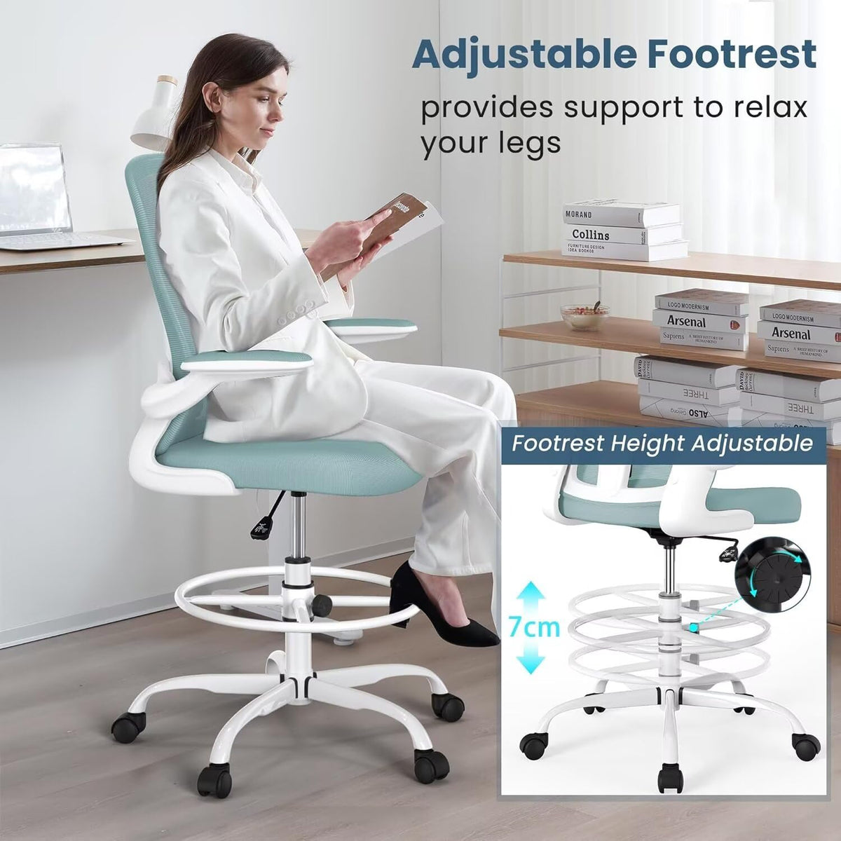 Drafting Chair Tall Standing Desk Executive Ergonomic Computer Office Chair, Adjustable Height Swivel Chair with Lumbar Suppor