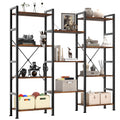 Triple Column 4 Tier Bookshelf, Wide Industrial Bookcase, Brown