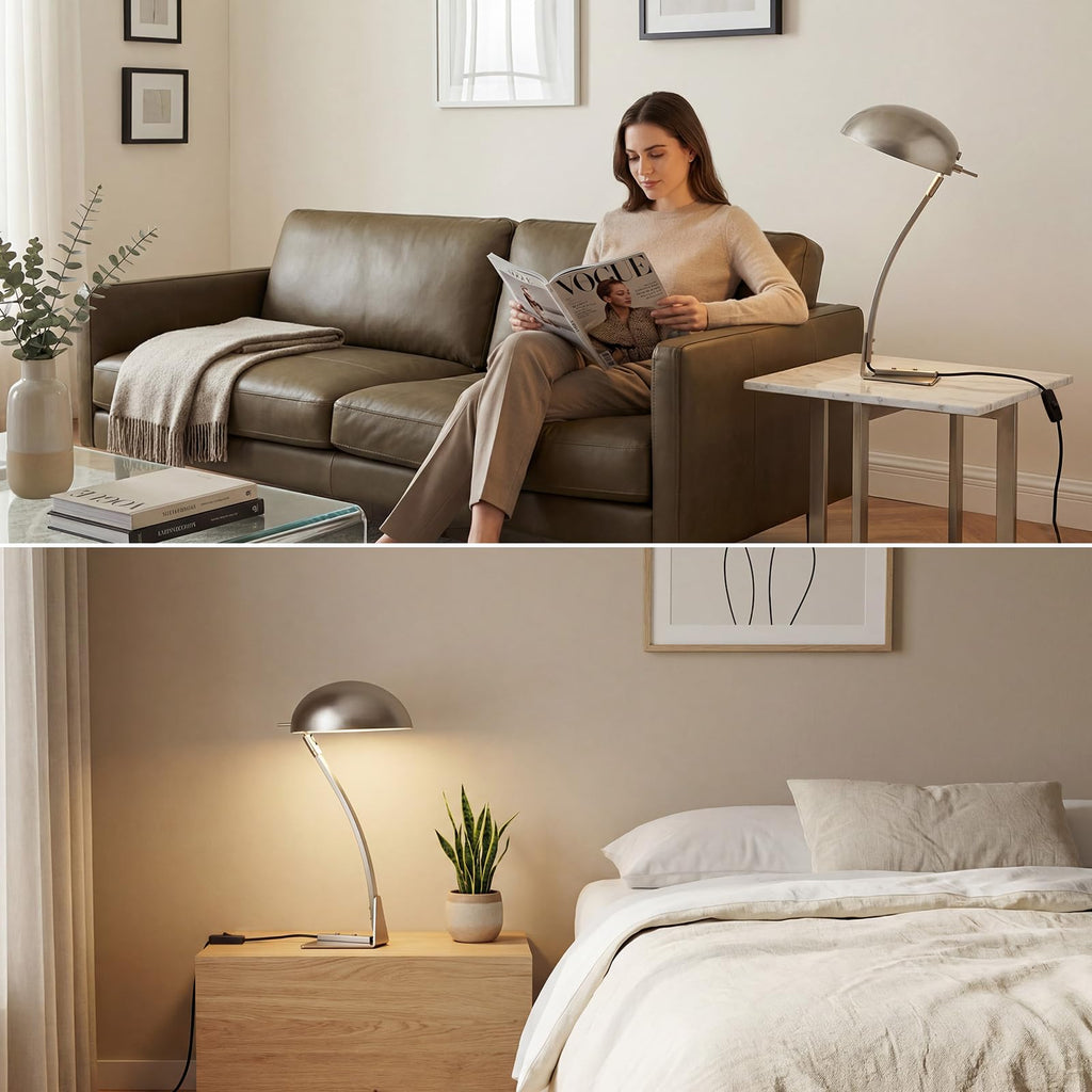 18.4" Metal Desk Lamp Modern Industrial Table Lamp, Adjustable Neck Architect Lights (3000K) with On/Off Switch, Bedside Reading Lamps for Office Bedroom Study Room Side Table (Nickel)