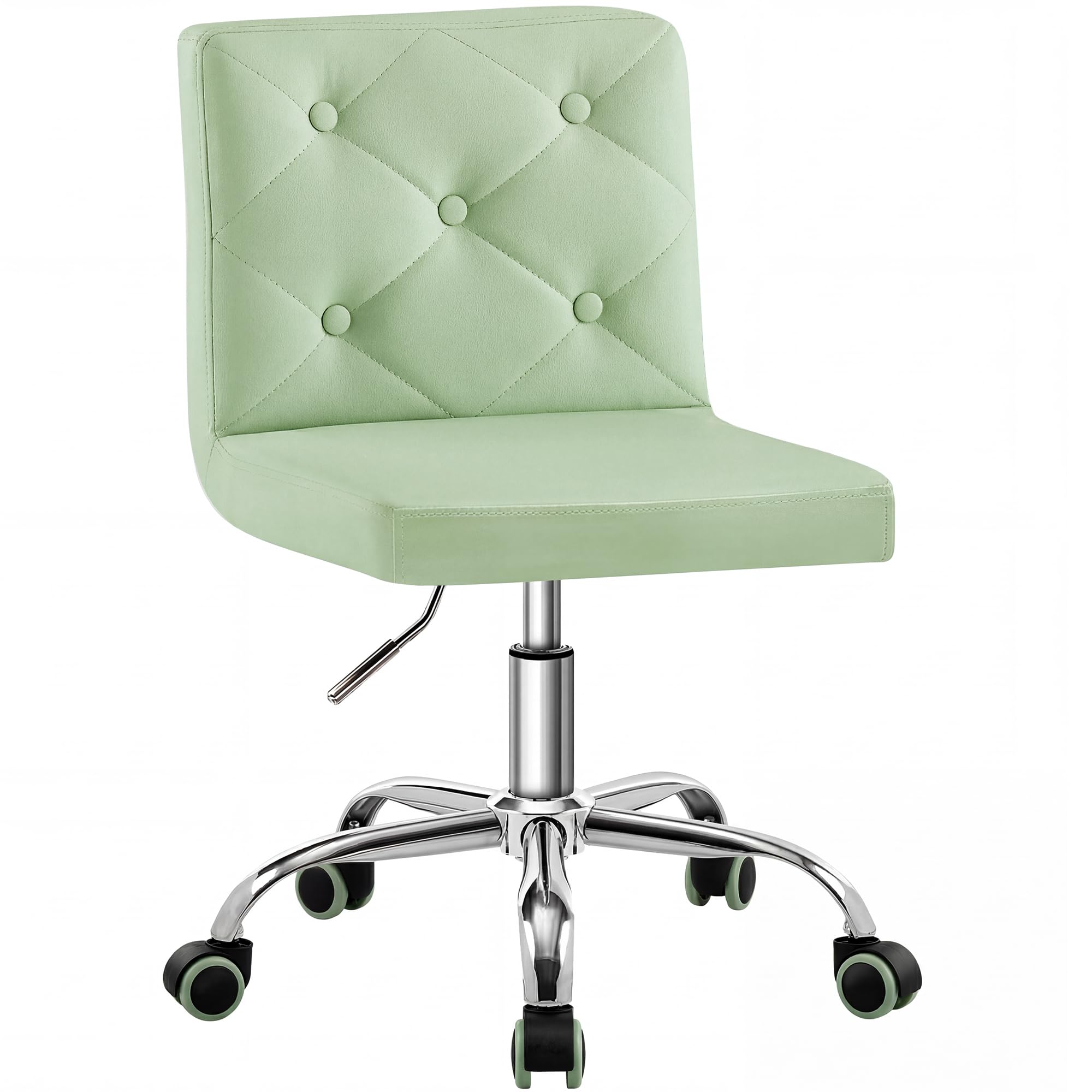 PU Leather Mid-Back Armless Vanity Chair Adjustable Height 360° Rolling Swivel for Office Work