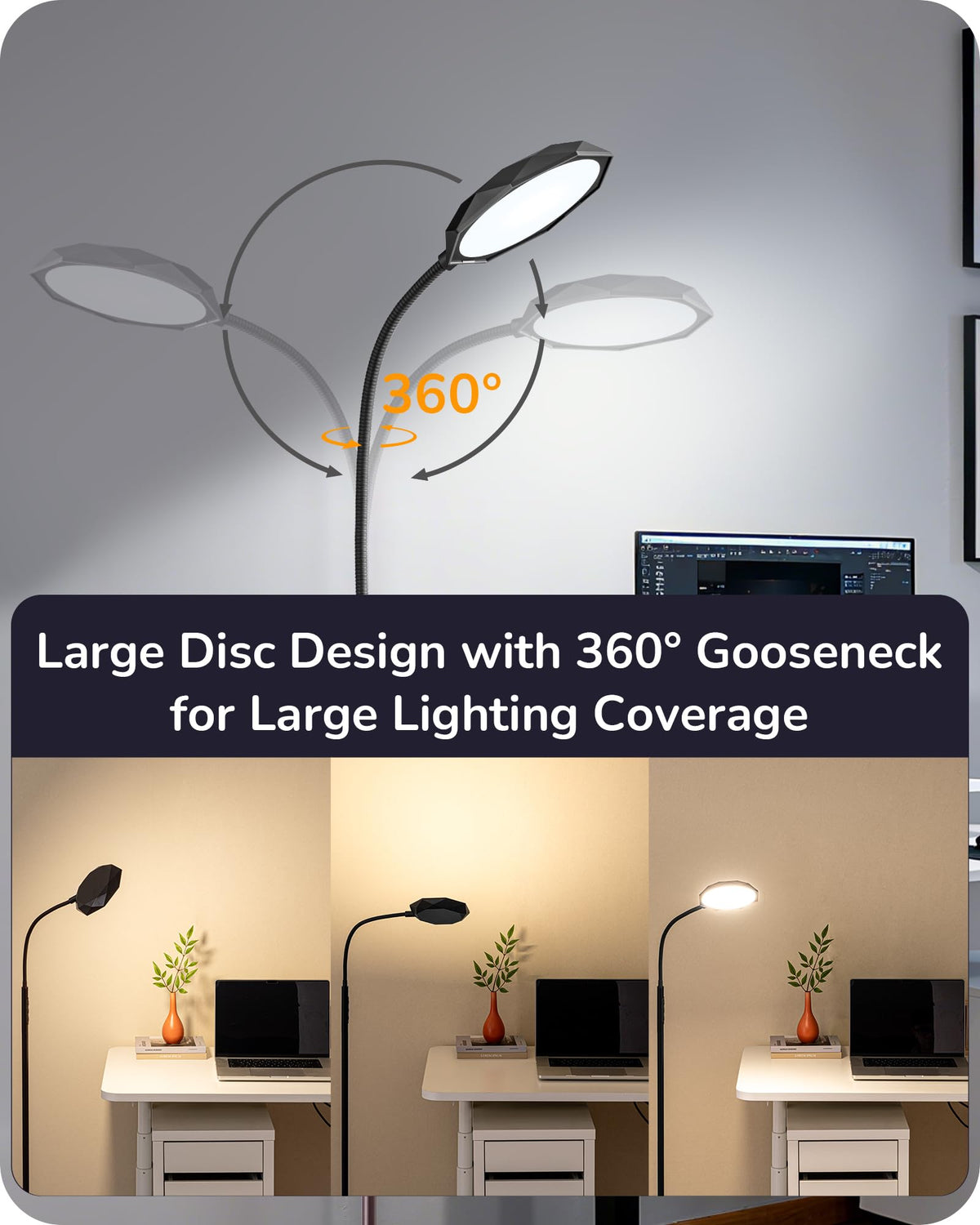 18W LED Floor Lamp for Living Room, Diamond-Surface, Black