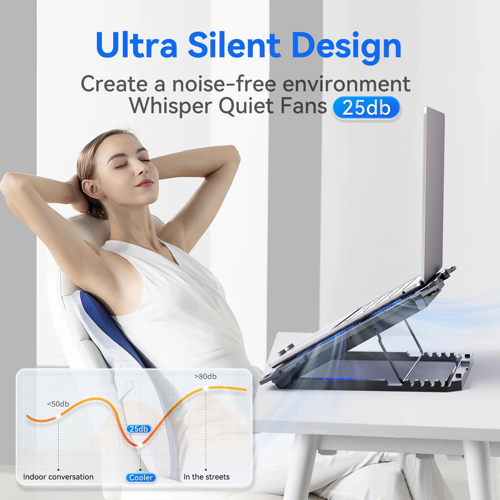Laptop Cooling Pad with 8 Cooling Fans, Cooling Pad for Laptop Fan 13-15.6 Inch, Laptop Cooler Stand with 6 Height Adjustable, Notebook Cooler Pad with Two USB Port [2025 Version]