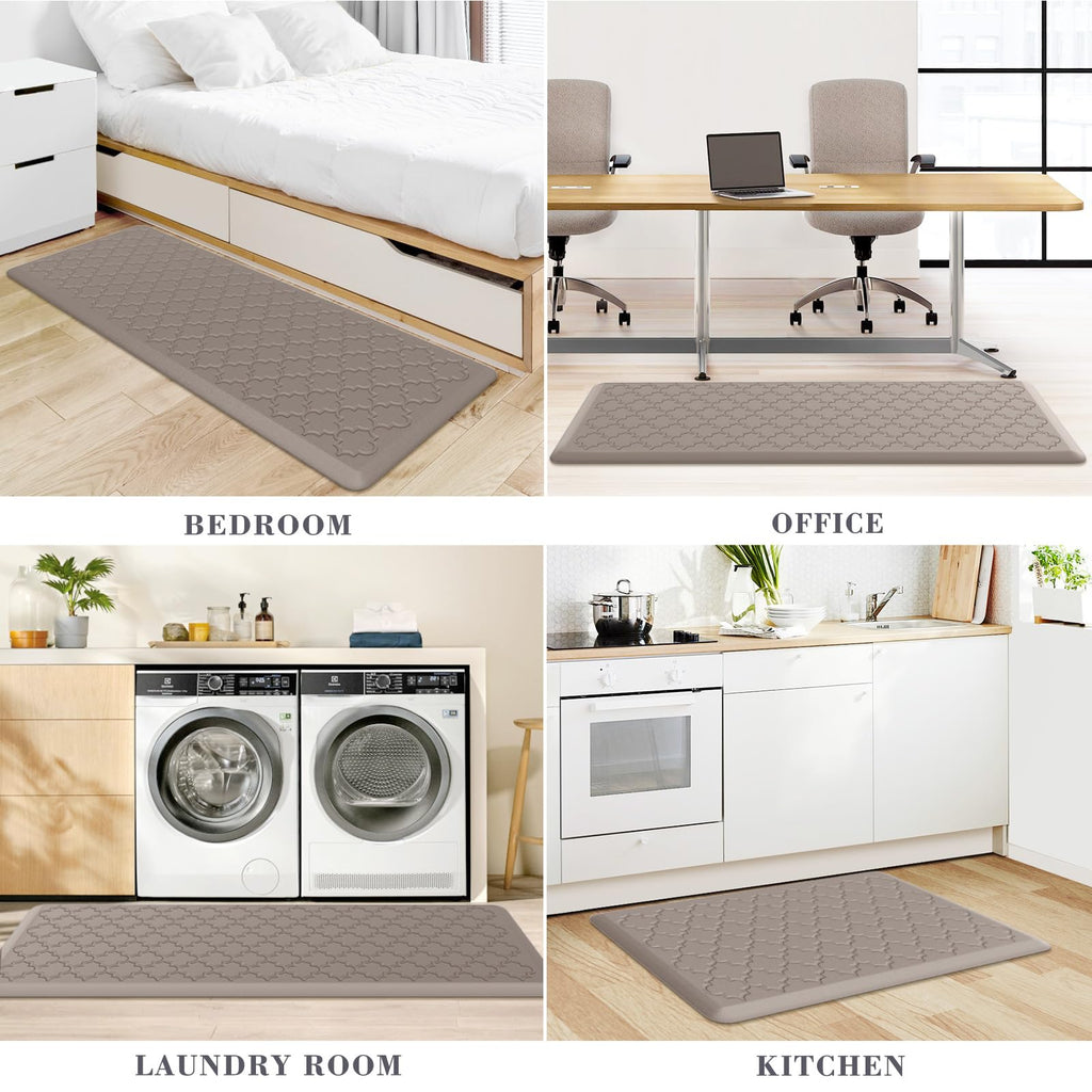 Mat [2 PCS] Cushioned Anti-Fatigue Floor Mat Water Resistant Non-Skid Kitchen Mats and Rugs Ergonomic Comfort Foam Kitchen Rugs Standing Mat for Floor Office Sink (Khaki,20"x30"+20"x47")