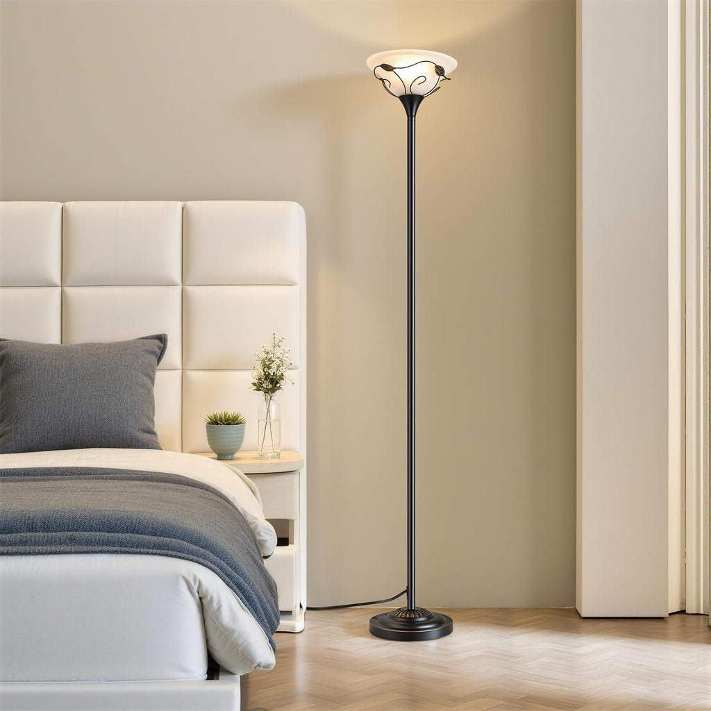 68" Torchiere Floor Lamp, Frosted Glass Shade Vintage Standing Lamp