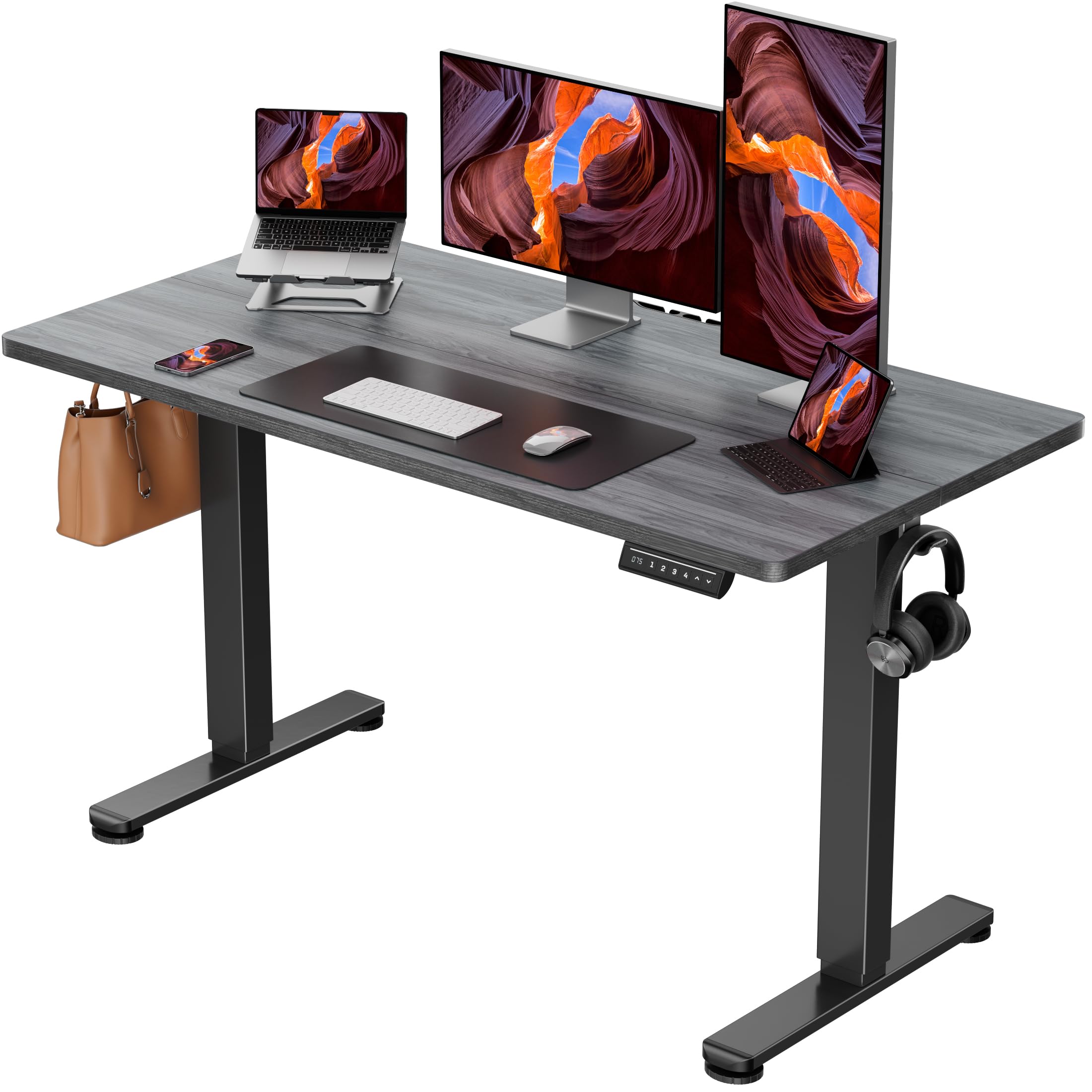 Height Adjustable Electric Standing Desk, 48 x 24 Inches Sit Stand up Desk, Memory Computer Home Office Desk, Grey